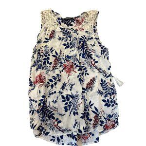 Relativity Womens L Floral Sleeveless Top Lace Tassel Red White Blue 4th of July